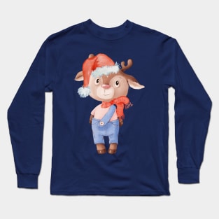 Cute & Adorable Baby Reindeer with Christmas Hat Long Sleeve T-Shirt